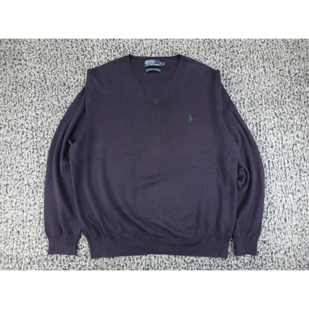 Polo Ralph Lauren Mens XL Purple 100% Pima Cotton V-Neck Sweater Green Pony Logo